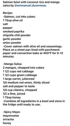 House Dressing Recipe, Chipotle Chili Powder, House Dressing, Salmon Bowl, Coconut Rice, Green Cabbage, Mango Salsa