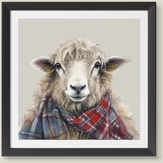 a painting of a sheep wearing a scarf