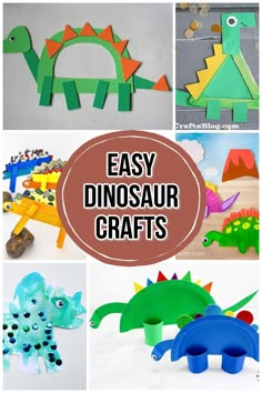 easy dinosaur crafts for kids to make with paper plates and construction materials that are also made out of construction material