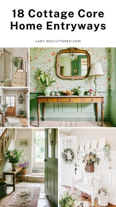 the collage shows different rooms with green walls and furniture