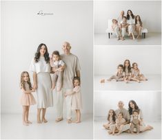 a family posing for pictures in their home