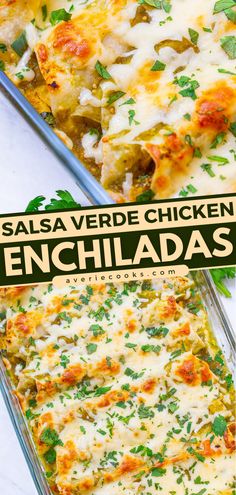 an enchiladas casserole with cheese and parsley on top