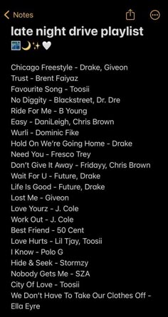 the list for late night drive playlist is shown in this screenshot from an iphone