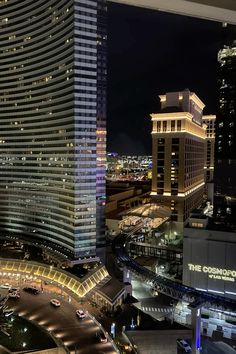 an aerial view of the city at night