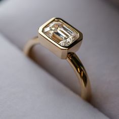 a diamond ring sitting on top of a white box