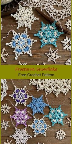 crochet snowflake is shown with the text, free crochet pattern