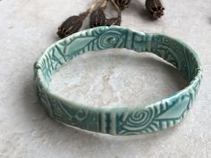 Quirky Turquoise Ceramic Bangle Bracelet Ceramic Bracelets Handmade, Pottery Bracelets, Peters Pottery, Diy Clay Jewelry, Coocoo Clock, Quirky Bracelets, Polymer Clay Bracelets, Ceramic Jewerly, Crafty Jewelry