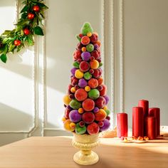 a christmas tree made out of candies on a table