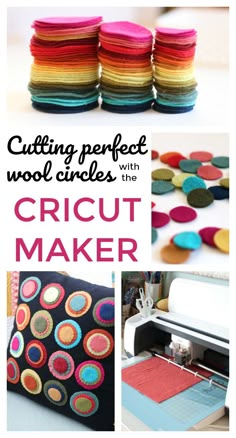 crochet projects with the words cutting perfect wool circles on top and below it