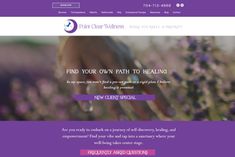 the homepage for a website with purple and white colors