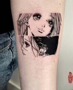 a woman's arm with a black and white tattoo design on the left forearm