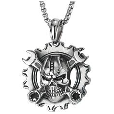 PRICES MAY VARY. Mens Steel Vintage Mechanic Wrench Gear Wheel Skull Pendant Necklace 30 in Wheat Chain Biker Gothic Metal: Stainless Steel Finishing: Polished and Blackened Dimension: pendant length: 6.7CM(2.64"); width: 5CM(1.97"); Chain length: 75CM(29.53"); Weight: 93.1g Package: Jewelry Box with Brand Name COOLSTEELANDBEYOND *Condition: 100% brand new
*Code: MP-1398
*Metal: Stainless Steel
*Finishing: Polished and Blackened
*Chain: Steel Wheat Chain
*Clasp:Lobster Claw
*Dimension: pendant l Vintage Mechanics, Gear Wheels, Skull Pendant Necklace, Gothic Metal, Biker Chic, Skull Carving, Skull Jewelry, Skull Pendant, Wrench