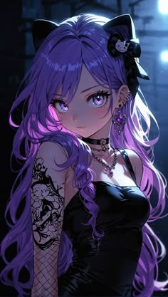 Ears Tattoo, Wallpapers Girl, Anime Purple, Tattoo Jewelry, Anime Goth, Images Kawaii, Chibi Anime Kawaii, Year 9, Japon Illustration