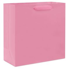 a pink shopping bag with a handle on the front and bottom, isolated against a white background