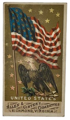 an old postcard with the american flag and eagle on it's back side