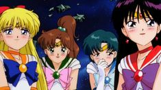 the sailor girls from sailor girl next to each other in front of a space background