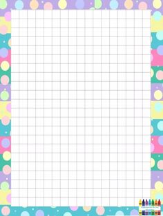 a colorful polka dot paper with crayons on the bottom and an empty space for writing