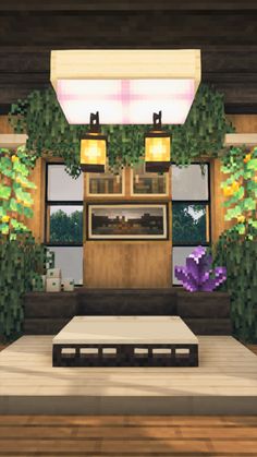 a living room filled with lots of furniture and plants on the wall above it's windows