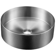 a round metal sink on a white background