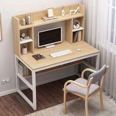 a computer desk with a chair next to it