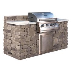 an outdoor bbq grill built into the side of a stone wall