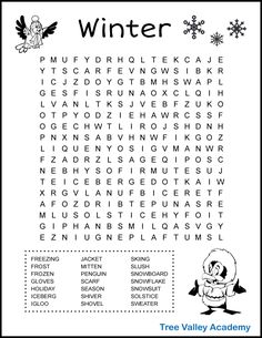 the winter word search is shown in black and white