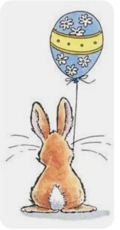 a drawing of a bunny holding a balloon