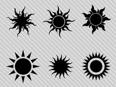 four different types of sun silhouettes on a gray and black striped background, each with an individual's own image