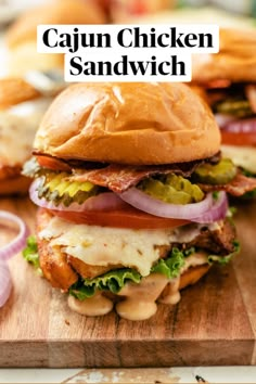 a close up of a sandwich on a cutting board