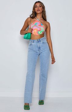 Multi Crop Top

Look totally groovy baby in this fun 'n flirty crop! Pair with white pants or jeans and a pair of platform sneakers for a funky everyday look 

Backless

Scarf like halter top

Cross back tie up straps

Unlined 

Mid-weight material with stretch Y2k Cropped Bottoms For Spring, Fitted Y2k Halter Top For Spring, Fitted Halter Top For Spring, Y2k Style, Trendy High-waist Crop Top For Vacation, Retro Spring Halter Top, Trendy High Waist Crop Top For Vacation, Trendy Cropped Bottoms For Vacation, Trendy Cotton Halter Top For Day Out, Casual Cropped Halter Top With Stretch