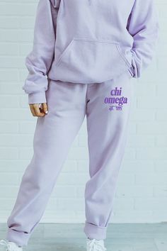 Purple with Purple Text sweatpants - Chi Omega – Spikes and Seams Greek Sorority Sweatpants, Sorority Rush Shirts, Delta Gamma Shirts, Alpha Phi Shirts, Alpha Omega Epsilon, Kappa Delta Chi, Phi Sigma Rho, Purple Text, Rush Shirts