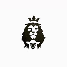 a black and white drawing of a lion with a crown on it's head