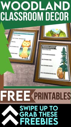 the woodland classroom decor printables are on display