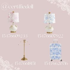 four different types of lamps with numbers on them and the same type of lamp in each