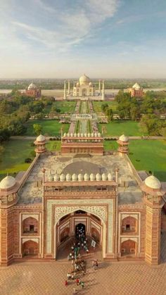 an aerial view of the tajwa mosque in india, with people standing outside