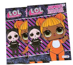 the packaging for lol dolls coloring and activity book is shown in three different colors