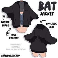 the back and side view of a bat jacket with instructions for how to sew it