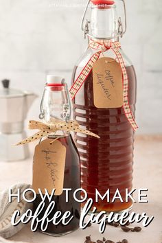 how to make coffee syrup in a glass bottle with brown paper tags on the top