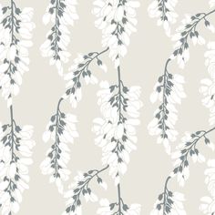 a gray and white wallpaper with leaves on it