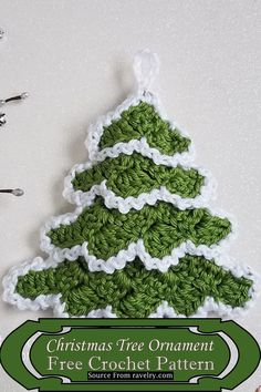 a crocheted christmas tree ornament with the words free crochet pattern