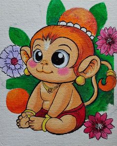 a painting of a monkey with flowers on it