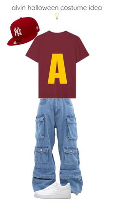 a t - shirt, jeans and cap with the letter a on it