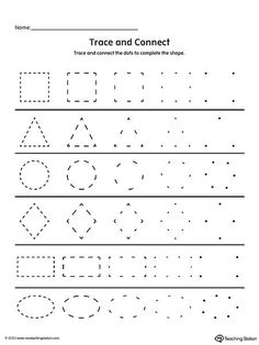 trace and connect worksheet for kids to practice handwriting, numbers and shapes with