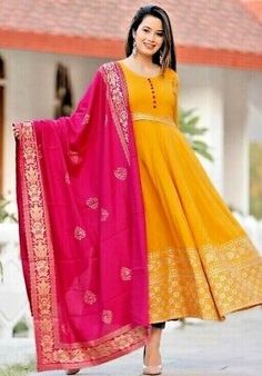 Yellow Anarkali Long Kurta Kurti Flared Frok Elegant Women Dress Partywear Suits  | eBay Yellow Anarkali Suits, Yellow Anarkali, Yellow Kurti, Suit Gown, Long Anarkali, Kurti Sets, Anarkali Kurti, Indian Kurta, Frock For Women