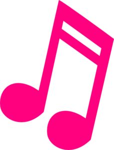 a pink musical note symbol on a white background