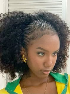 Fulani Afro Hairstyles, Summer Protective Styles For Black Women Natural Hair, Braided Front Natural Hair, Half Braids Half Afro, Half Braids Natural Hair, Half Braided Natural Hairstyles, Easy Summer Hairstyles Black Women, Natural Feed In Braids, Cornrows And Curly Hair