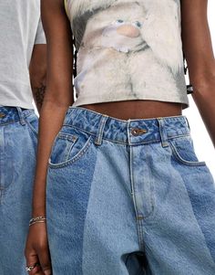 Jeans by Collusion Exclusive to ASOS Balloon fit Patchwork design Belt loops Five pockets Unisex style