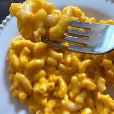 a fork that is on top of some macaroni and cheese