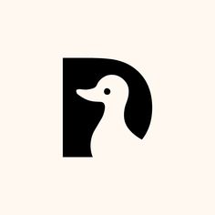 a black and white logo with a duck on it's head, in the shape of a letter d