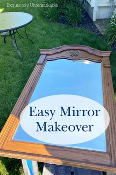 Easy Mirror Makeover Mirrors Entryway Ideas, Repaint Mirror Frame Diy, White Wash Mirror Frame Diy, Spray Painting Mirror Frame, Diy Pier Mirror, White And Gold Mirror Frame, Update A Mirror Frame, Wall Mirror Redo Diy, Painted Wood Mirror Frame